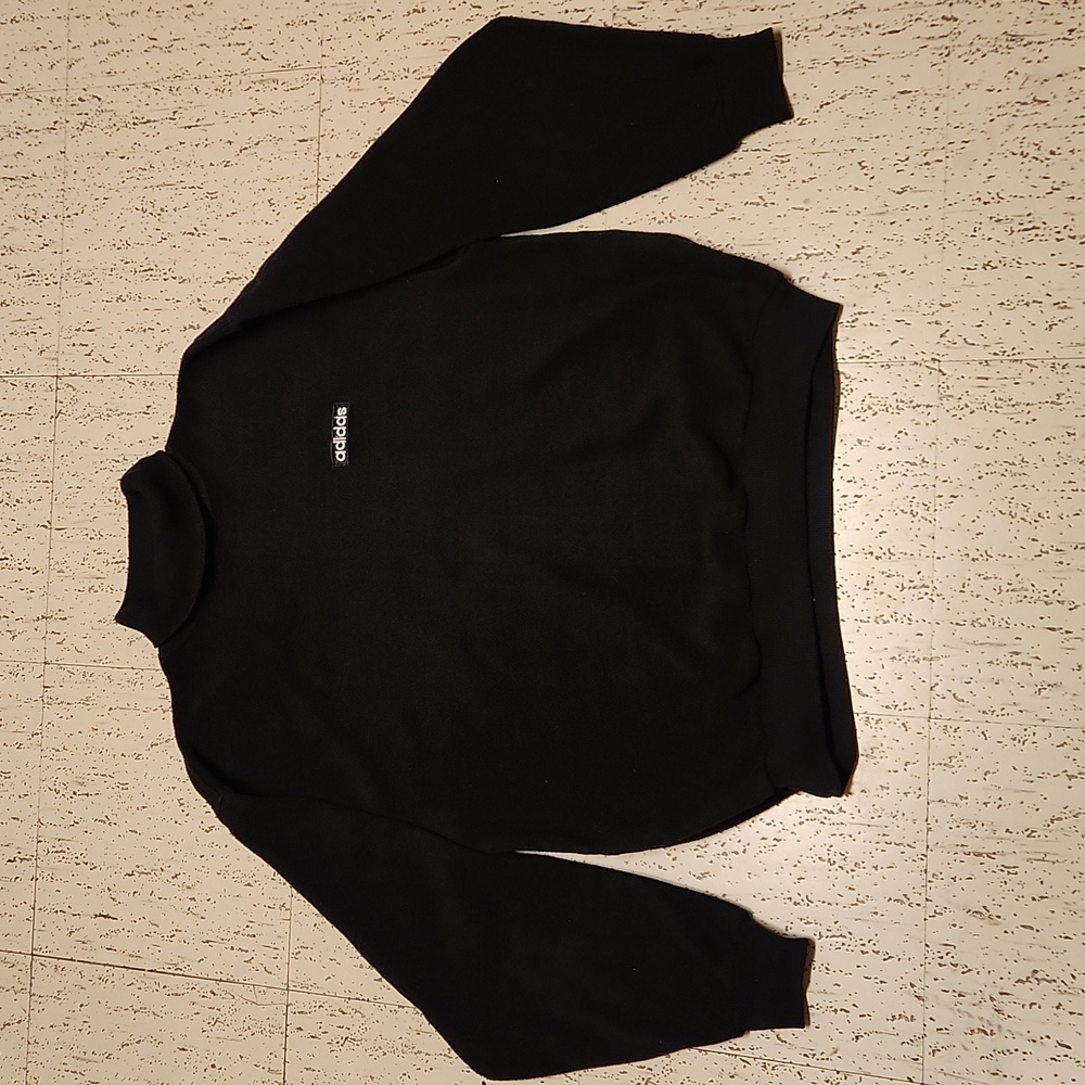 Adidas Black Turtle Neck Pullover Sweater with White Spellout Logo Vintage 90's